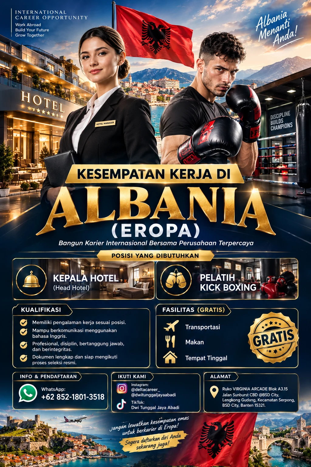 Kesempatan Kerja Albania Kepala Hotel & Pelatih Kick Boxing