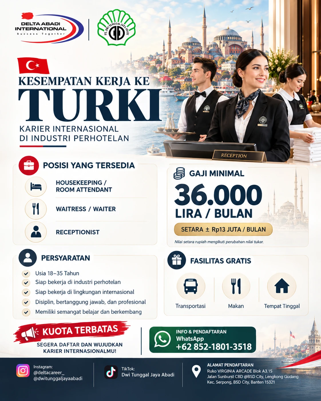 Kesempatan Kerja Perhotelan Turki 36.000 Lira